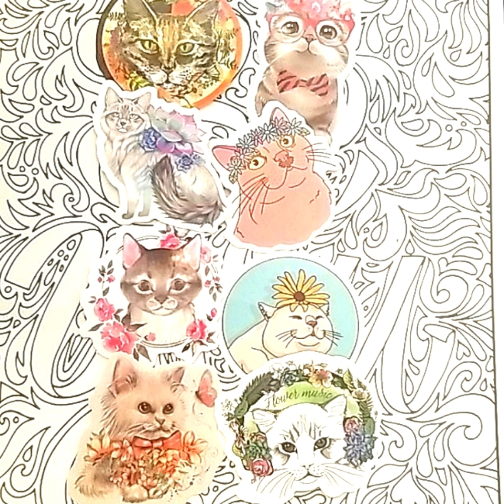 Sticker Bundle! 8 CATS IN FLOWERS